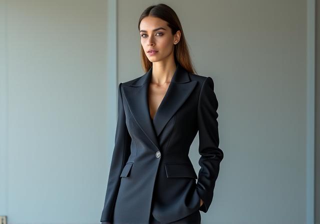 Traje a medida mujer ejecutiva blazer personalizado vestuario profesional Madrid